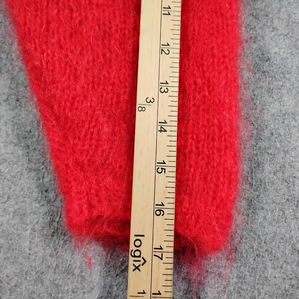 Janet Clark Vintage Hand Knit Mohair Sweater Womens Medium Red Black Fluffy 80s - Picture 7 of 9